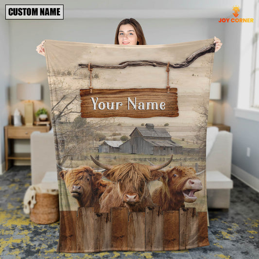 Uni Personalized Name Highland Wooden Pattern Blanket