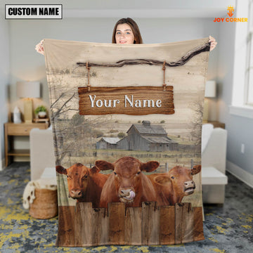 Uni Personalized Name Red Angus Wooden Pattern Blanket