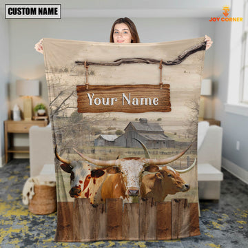 Uni Personalized Name Texas Longhorn Wooden Pattern Blanket