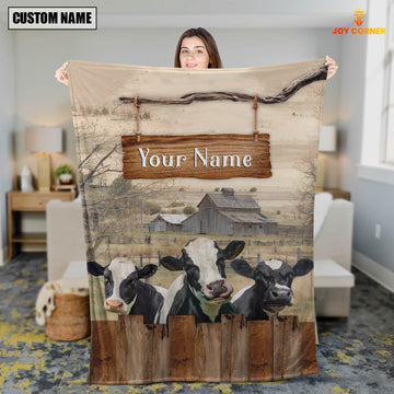 Uni Personalized Name Holstein Wooden Pattern Blanket