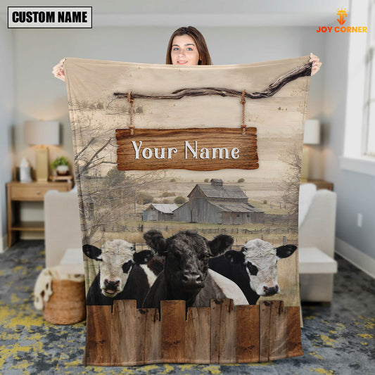 Uni Personalized Name Belted Galloway Wooden Pattern Blanket