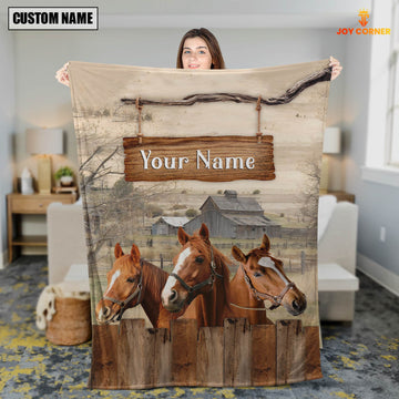 Uni Personalized Name Horse Wooden Pattern Blanket