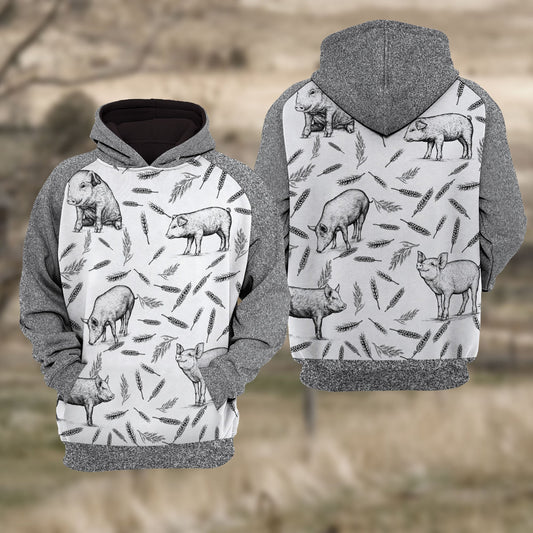 Uni Pig Black & White Raglan Hoodie