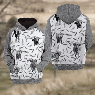 Uni TX-Long Horn Cattle Black & White Raglan Hoodie