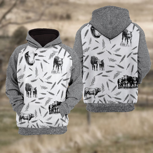 Uni Hereford Cattle Black & White Raglan Hoodie