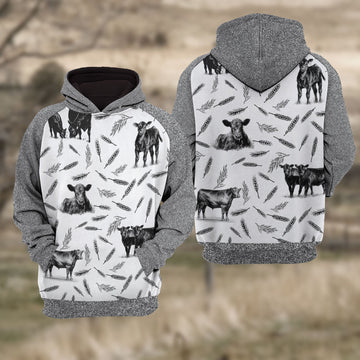 Uni Black Angus Cattle Black & White Raglan Hoodie