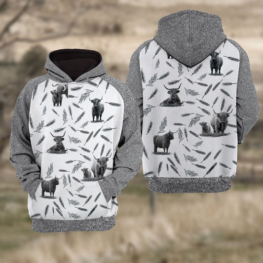 Uni Highland Cattle Black & White Raglan Hoodie