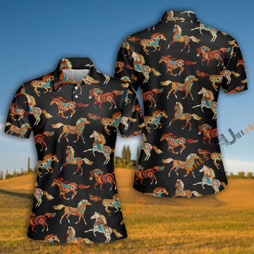 Unique Horse Black Pattern Polo Shirt