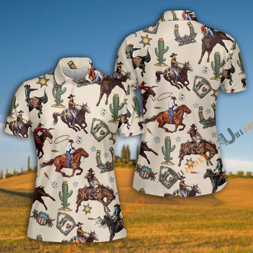 Unique Horse Cowboy Pattern Polo Shirt