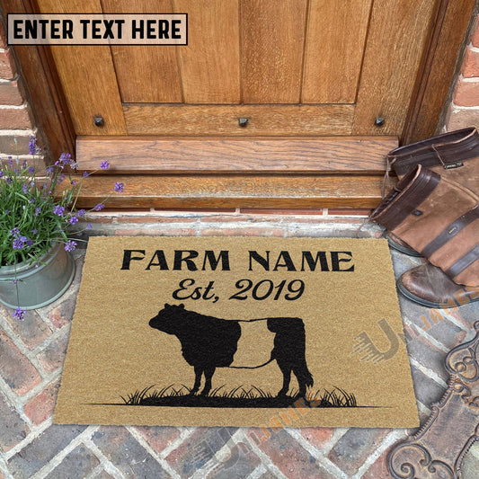 Uni Belted Galloway Custom Farm Name Custom Year Coir Doormat
