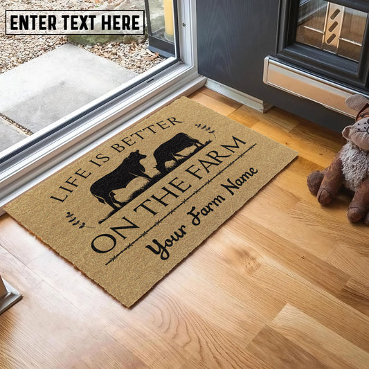 Uni Angus Life Is Better On The Farm Custom Name Coir Doormat