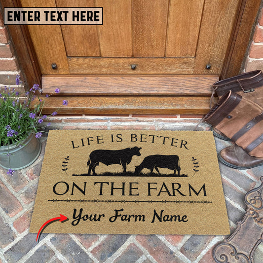 Uni Angus Life Is Better On The Farm Custom Name Coir Doormat