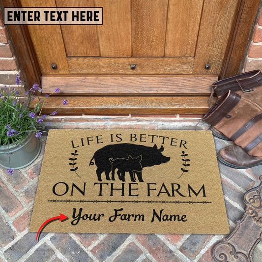Uni Pig Life Is Better On The Farm Custom Name Coir Doormat