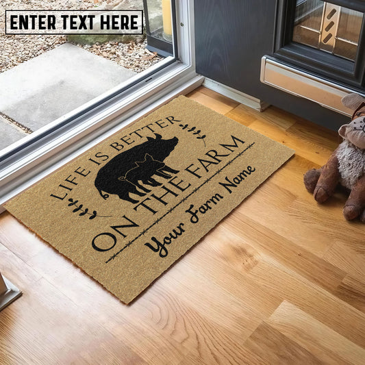 Uni Pig Life Is Better On The Farm Custom Name Coir Doormat