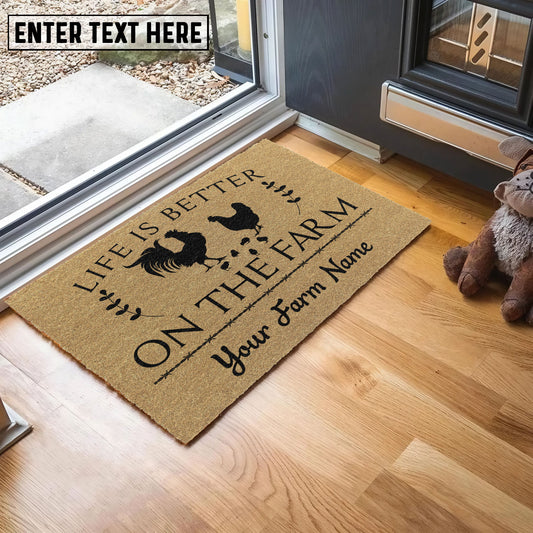Uni Chicken Life Is Better On The Farm Custom Name Coir Doormat