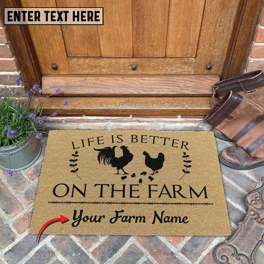 Uni Chicken Life Is Better On The Farm Custom Name Coir Doormat