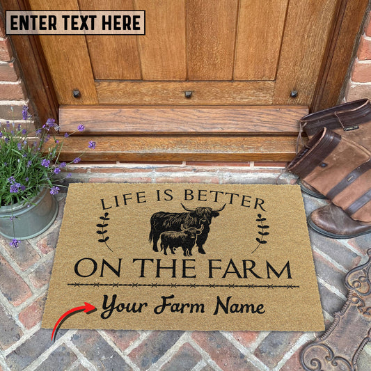 Uni Highland Life Is Better On The Farm Custom Name Coir Doormat