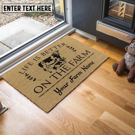 Uni Holstein Life Is Better On The Farm Custom Name Coir Doormat