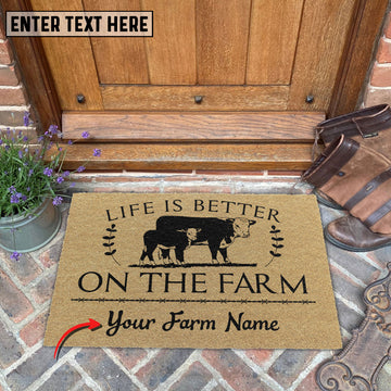 Uni Hereford Life Is Better On The Farm Custom Name Coir Doormat