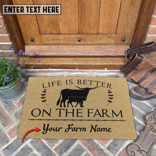Uni Texas Longhorn Life Is Better On The Farm Custom Name Coir Doormat