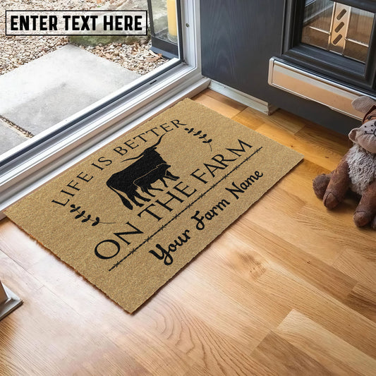Uni Texas Longhorn Life Is Better On The Farm Custom Name Coir Doormat