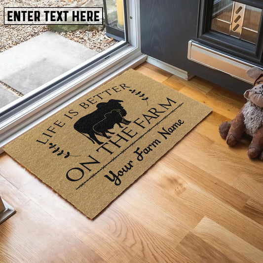 Uni Brahman Life Is Better On The Farm Custom Name Coir Doormat