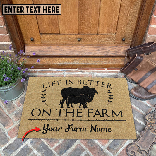 Uni Brahman Life Is Better On The Farm Custom Name Coir Doormat