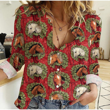 Unique Horse Christmas Pattern Casual Shirt