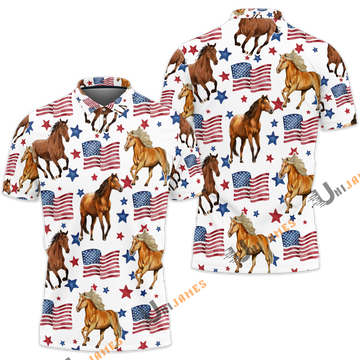 Unique Horse USA Flag Pattern Polo Shirt