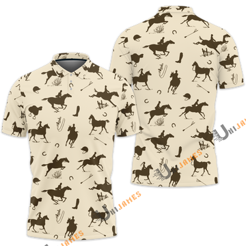 Unique Horse Ridding Pattern Polo Shirt