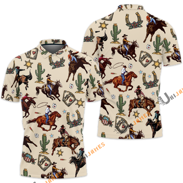 Unique Horse Cowboy Pattern Polo Shirt