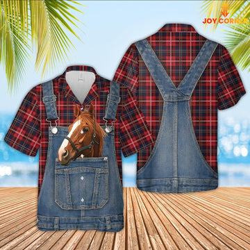 Unique Horse Red Plaid Pattern 3D Shirts