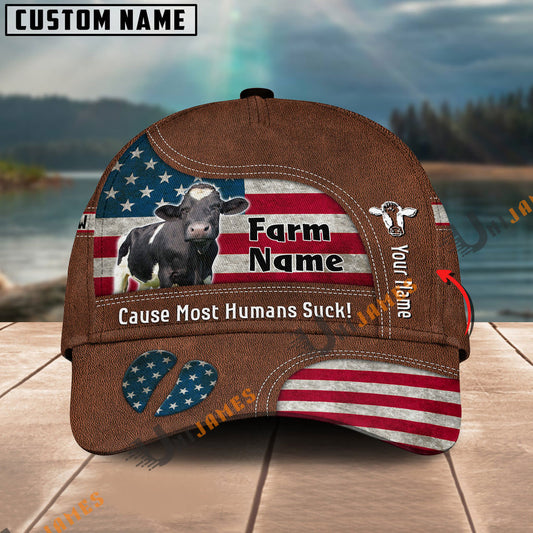 Uni Holstein US Flag Customized Name And Farm Name Cap
