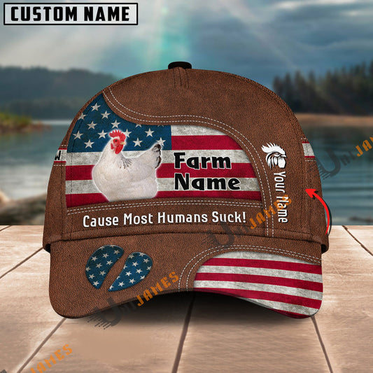 Uni Chicken US Flag Customized Name And Farm Name Cap