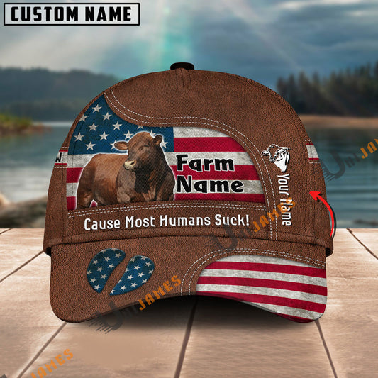 Uni Beefmaster US Flag Customized Name And Farm Name Cap