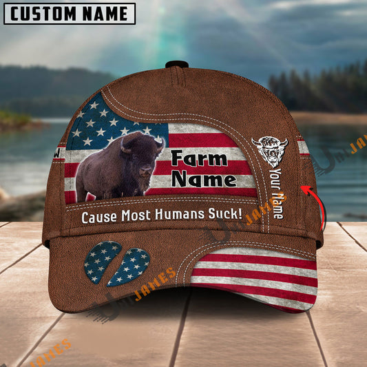 Uni Bison US Flag Customized Name And Farm Name Cap