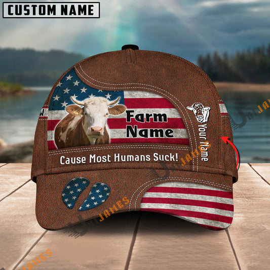 Uni Simmental US Flag Customized Name And Farm Name Cap