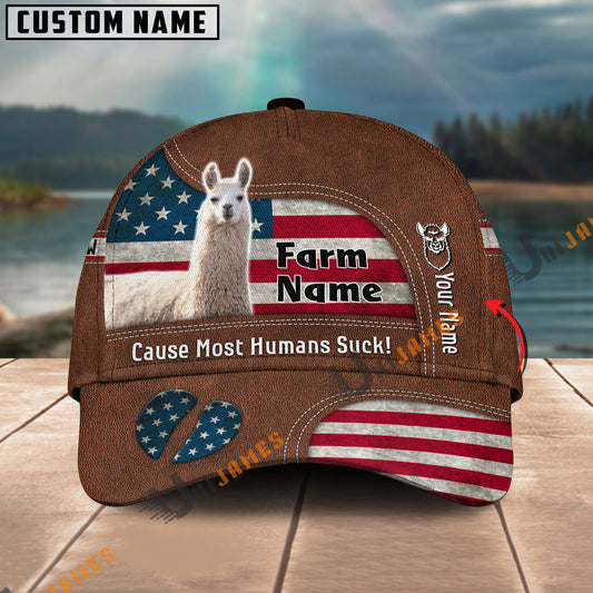 Uni Llama US Flag Customized Name And Farm Name Cap