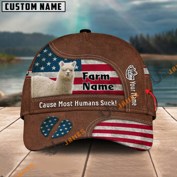 Uni Alpaca US Flag Customized Name And Farm Name Cap