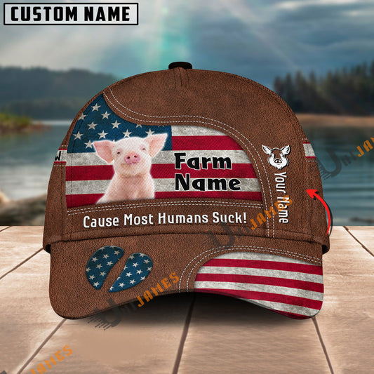 Uni Pig US Flag Customized Name And Farm Name Cap