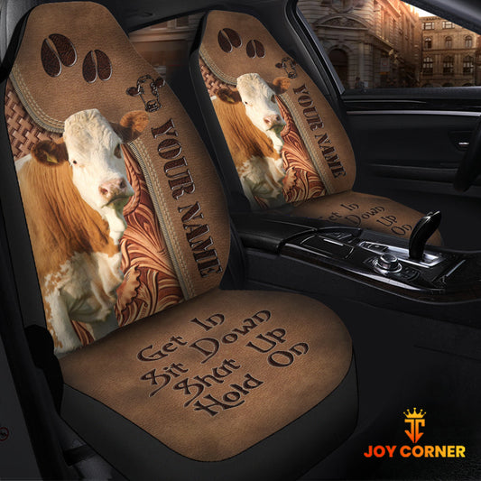 Uni Simmental Leather Carving Customized Name Car Seat Cover Set