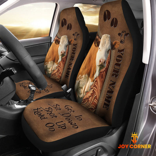 Uni Simmental Leather Carving Customized Name Car Seat Cover Set