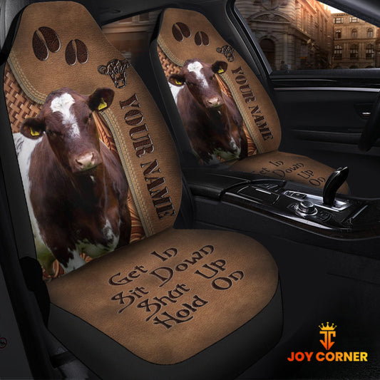 Uni Shorthorn Leather Carving Customized Name Car Seat Cover Set