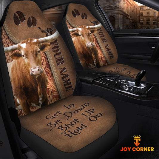 Uni Texas Longhorn Leather Carving Customized Name Car Seat Cover Set