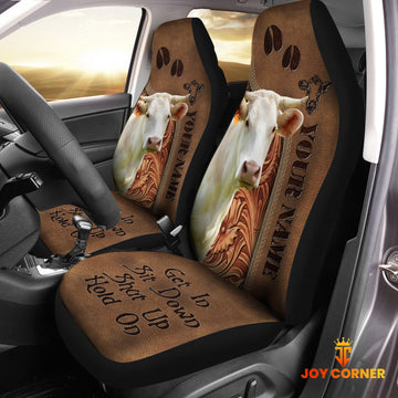 Uni Charolais Leather Carving Customized Name Car Seat Cover Set