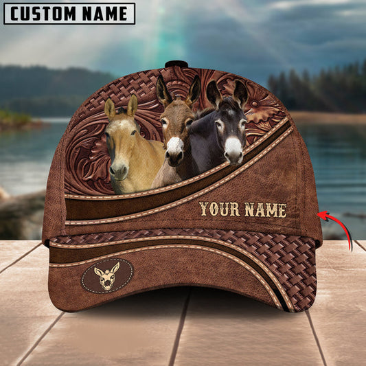 Uni Mule Personalized Name Brown Carving Leather Pattern 3D Classic Cap