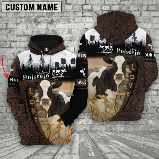 Uni Holstein On Farms Custom Name Printed 3D Wooden Forest Hoodie