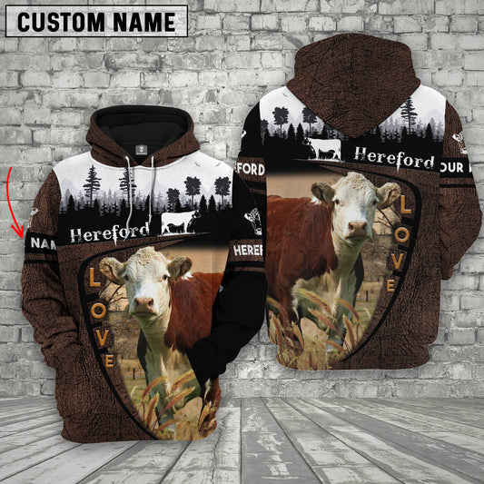 Uni Hereford On Farms Custom Name Printed 3D Wooden Forest Hoodie