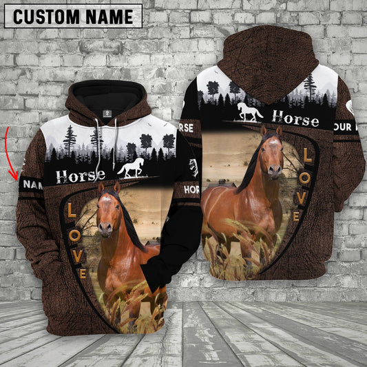 Uni Horse On Farms Custom Name Printed 3D Wooden Forest Hoodie