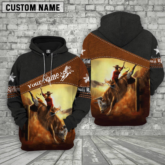 Uni Bull Riding Custom Name Printed 3D Black Hoodie